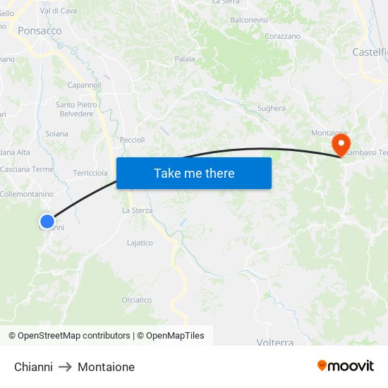 Chianni to Montaione map
