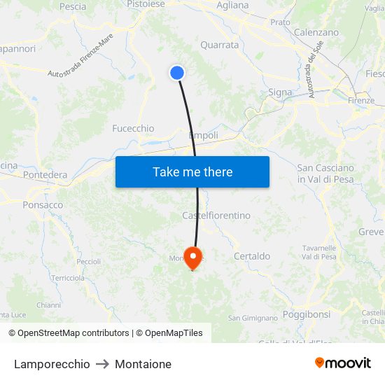 Lamporecchio to Montaione map