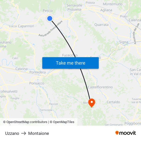 Uzzano to Montaione map