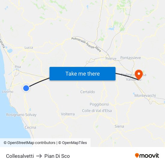 Collesalvetti to Pian Di Sco map