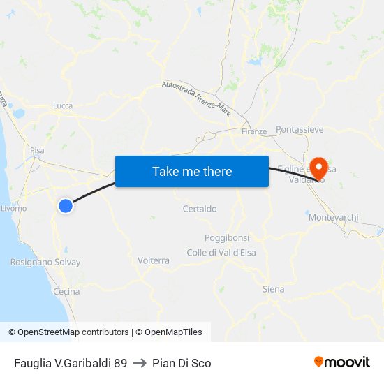Fauglia V.Garibaldi 89 to Pian Di Sco map