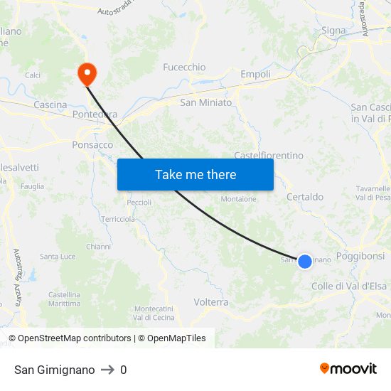 San Gimignano to 0 map