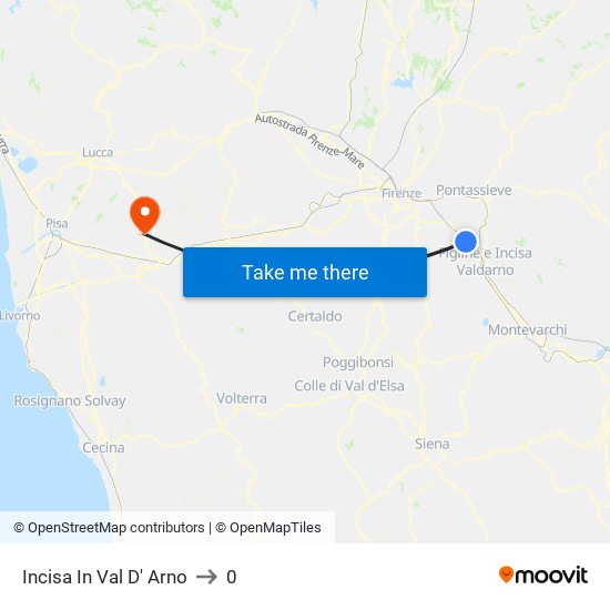 Incisa In Val D' Arno to 0 map