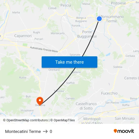 Montecatini Terme to 0 map