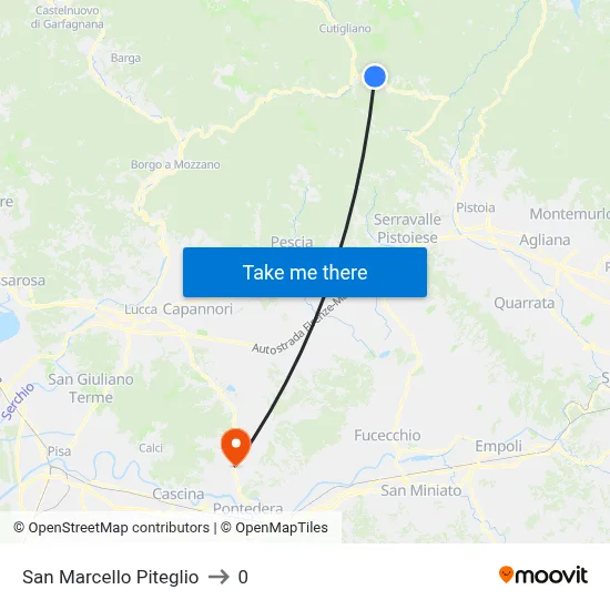 San Marcello Piteglio to 0 map