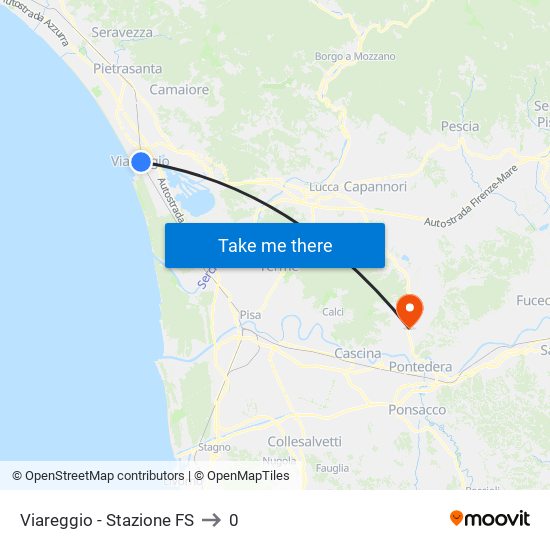 Viareggio Stazione FS to 0 map