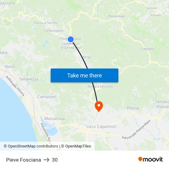 Pieve Fosciana to 30 map