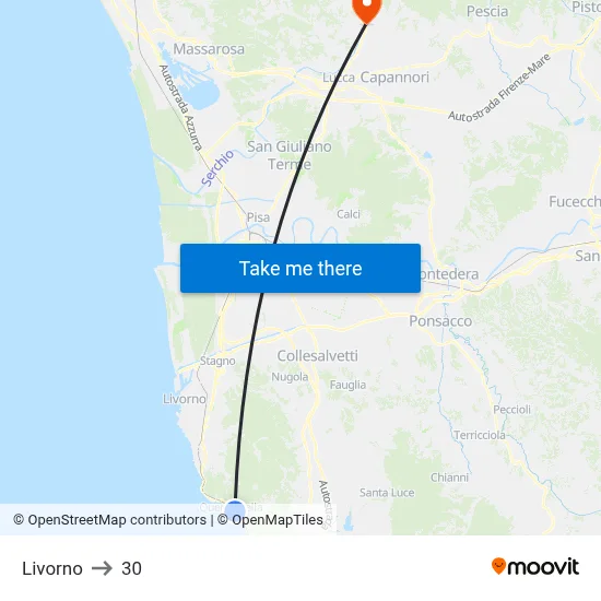 Livorno to 30 map