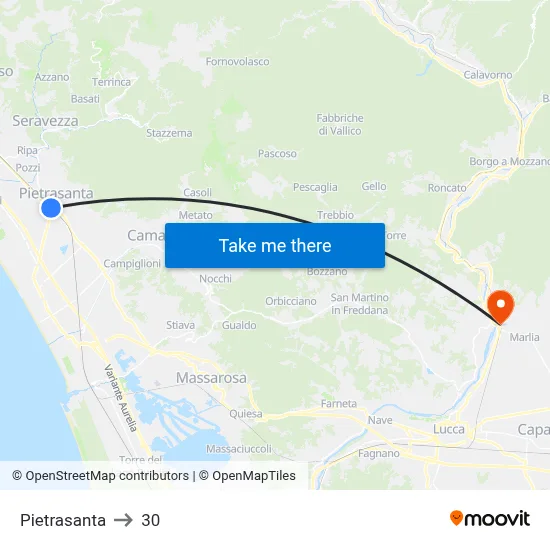 Pietrasanta to 30 map