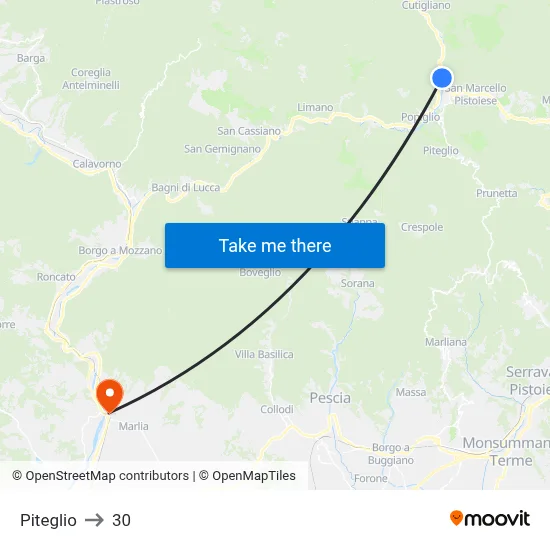 Piteglio to 30 map
