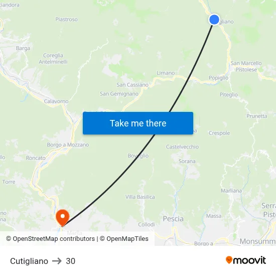 Cutigliano to 30 map