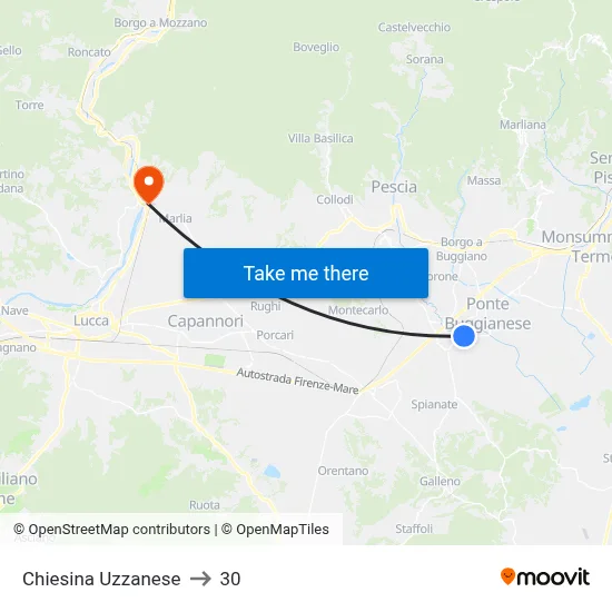Chiesina Uzzanese to 30 map