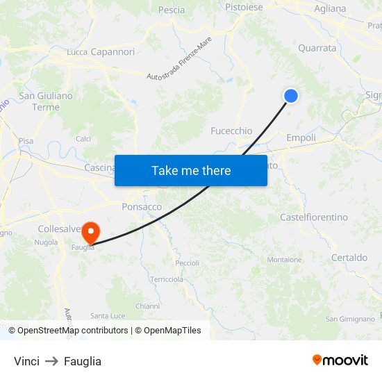 Vinci to Fauglia map