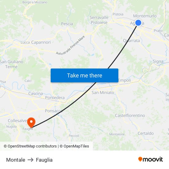 Montale to Fauglia map