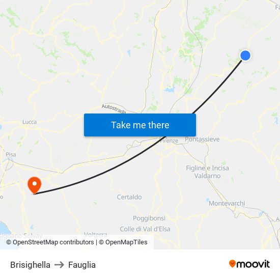 Brisighella to Fauglia map
