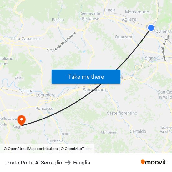 Prato Porta Al Serraglio to Fauglia map