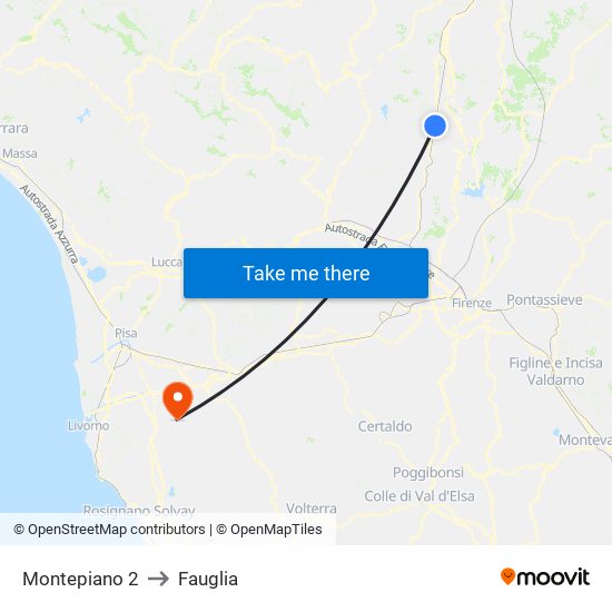 Montepiano 2 to Fauglia map
