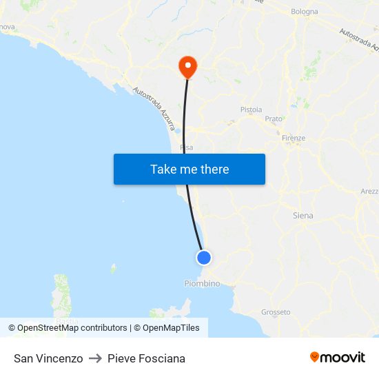 San Vincenzo to Pieve Fosciana map