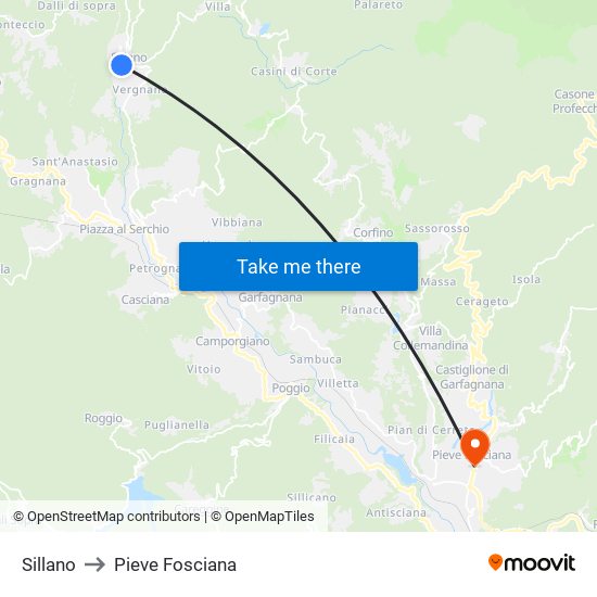 Sillano to Pieve Fosciana map