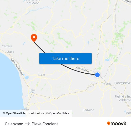 Calenzano to Pieve Fosciana map