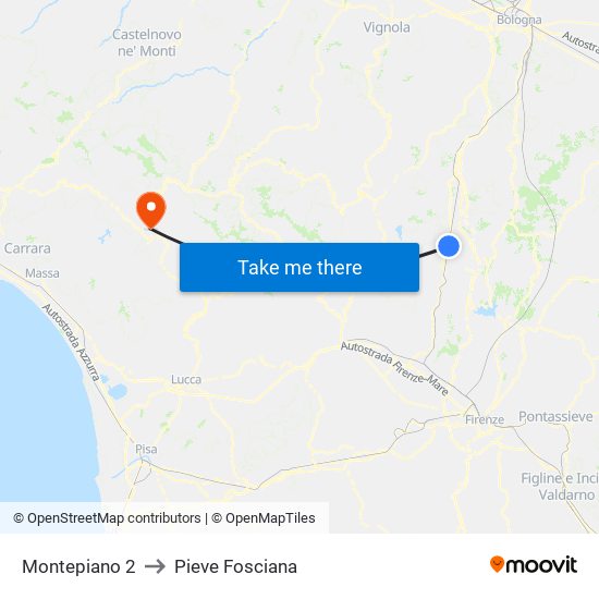 Montepiano 2 to Pieve Fosciana map