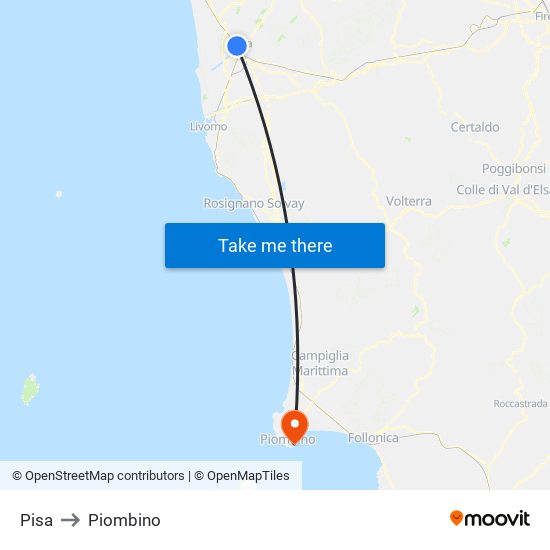 Pisa to Piombino map