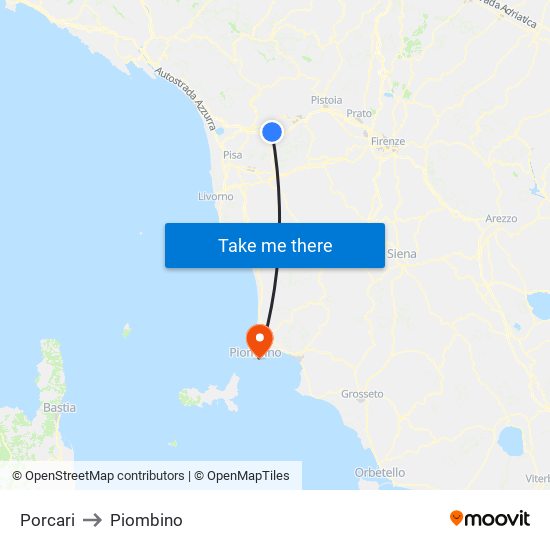 Porcari to Piombino map