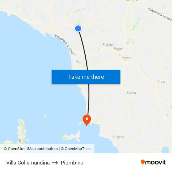 Villa Collemandina to Piombino map