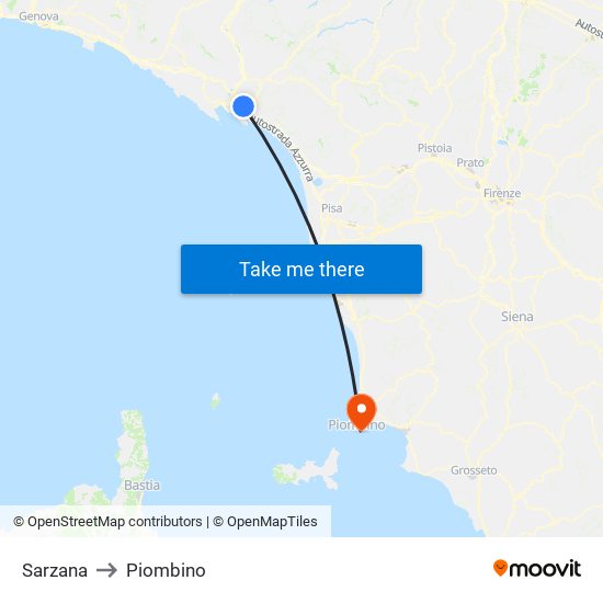 Sarzana to Piombino map