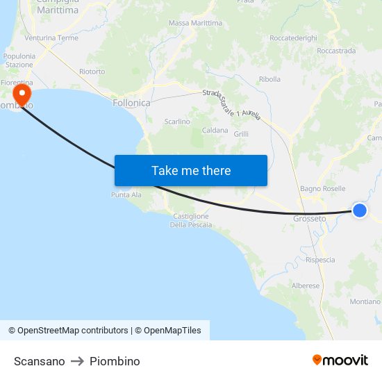 Scansano to Piombino map