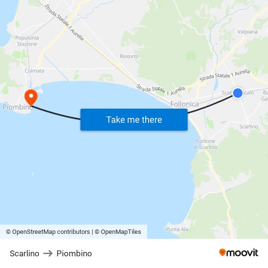 Scarlino to Piombino map