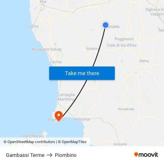 Gambassi Terme to Piombino map