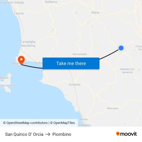 San Quirico D' Orcia to Piombino map