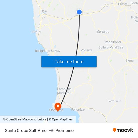 Santa Croce Sull' Arno to Piombino map