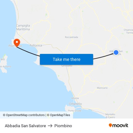 Abbadia San Salvatore to Piombino map