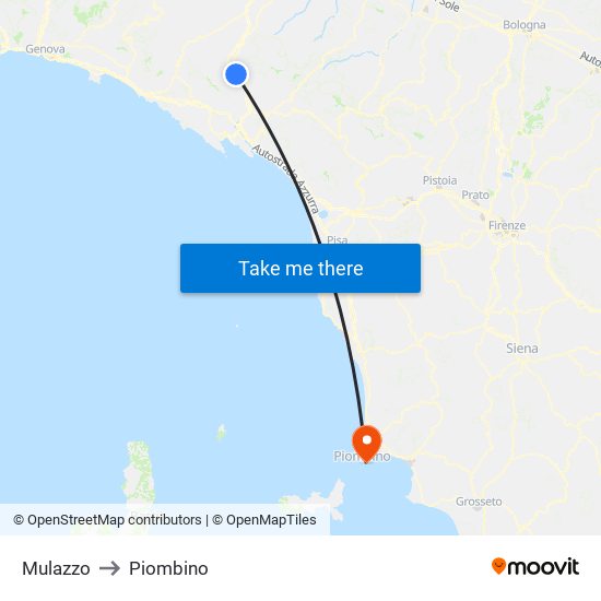 Mulazzo to Piombino map