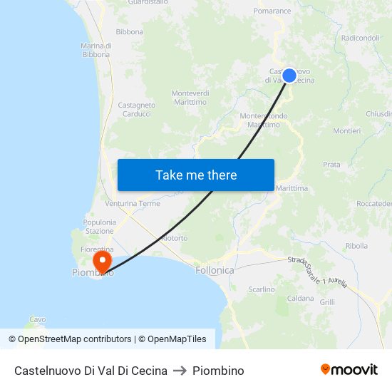 Castelnuovo Di Val Di Cecina to Piombino map
