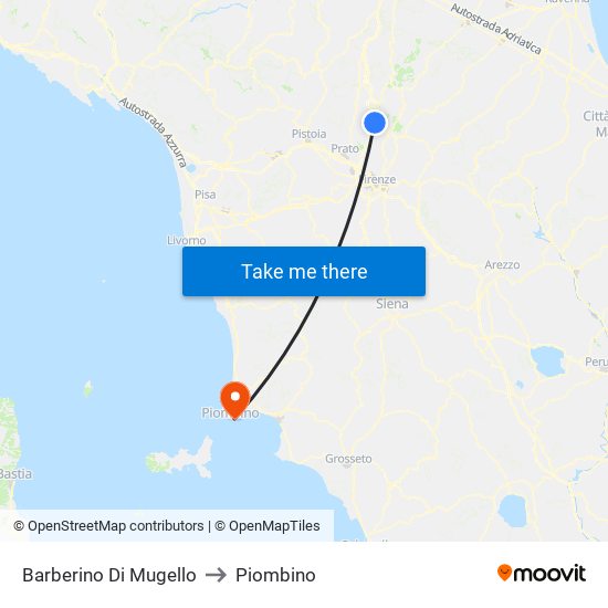 Barberino Di Mugello to Piombino map