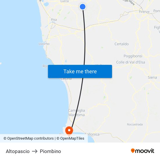 Altopascio to Piombino map