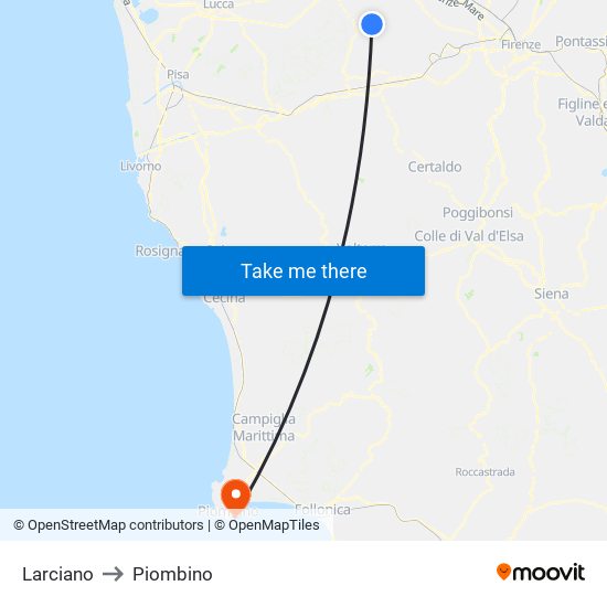Larciano to Piombino map