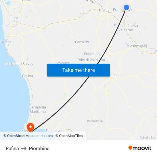 Rufina to Piombino map