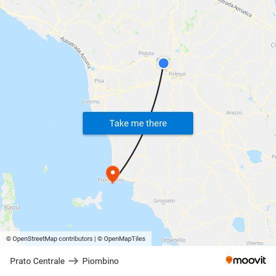 Prato Centrale to Piombino map