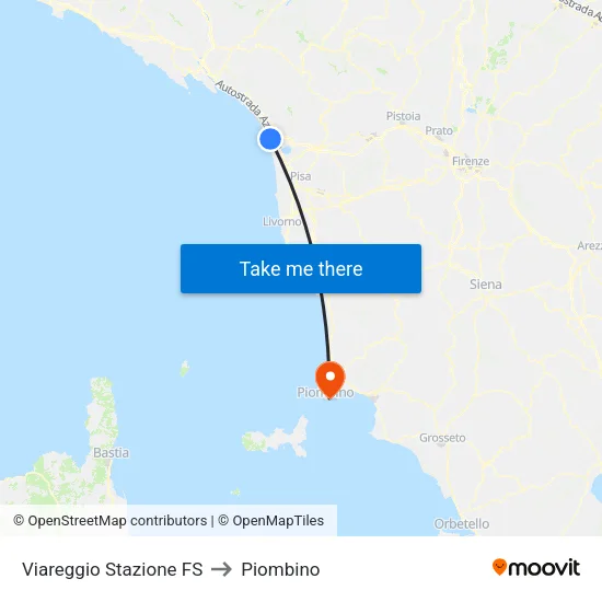 Viareggio Stazione FS to Piombino map