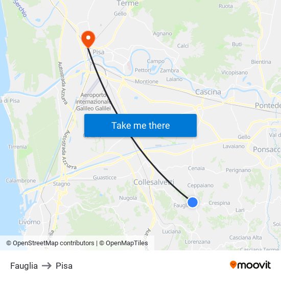 Fauglia to Pisa map