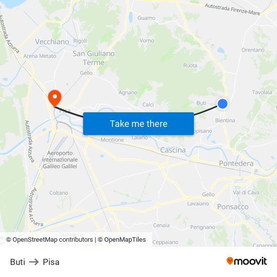 Buti to Pisa map