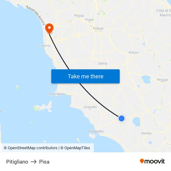 Pitigliano to Pisa map