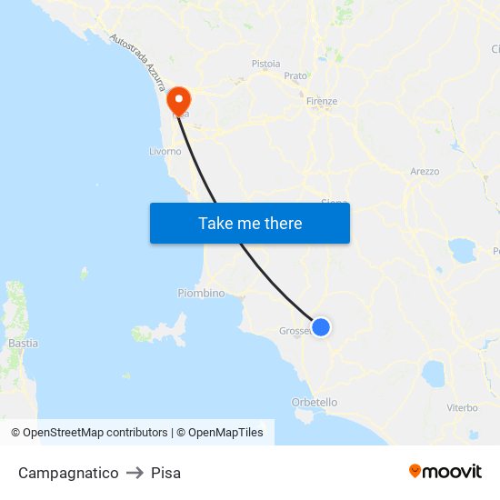 Campagnatico to Pisa map