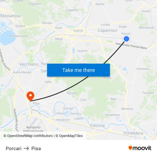 Porcari to Pisa map