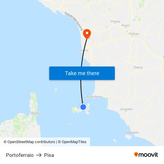 Portoferraio to Pisa map