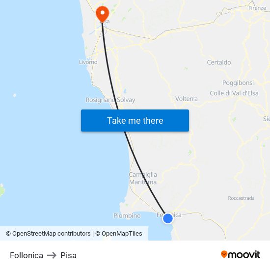 Follonica to Pisa map